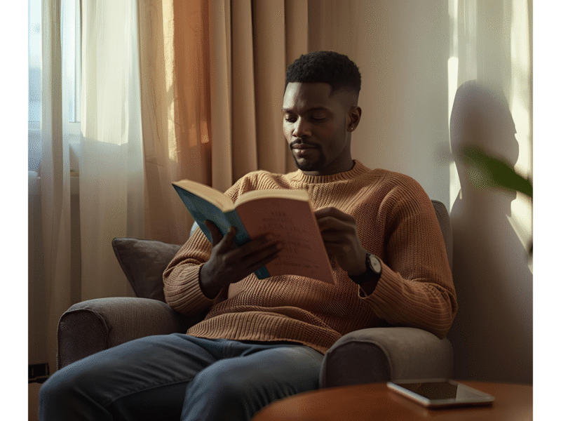 A -man -sitting -and -reading