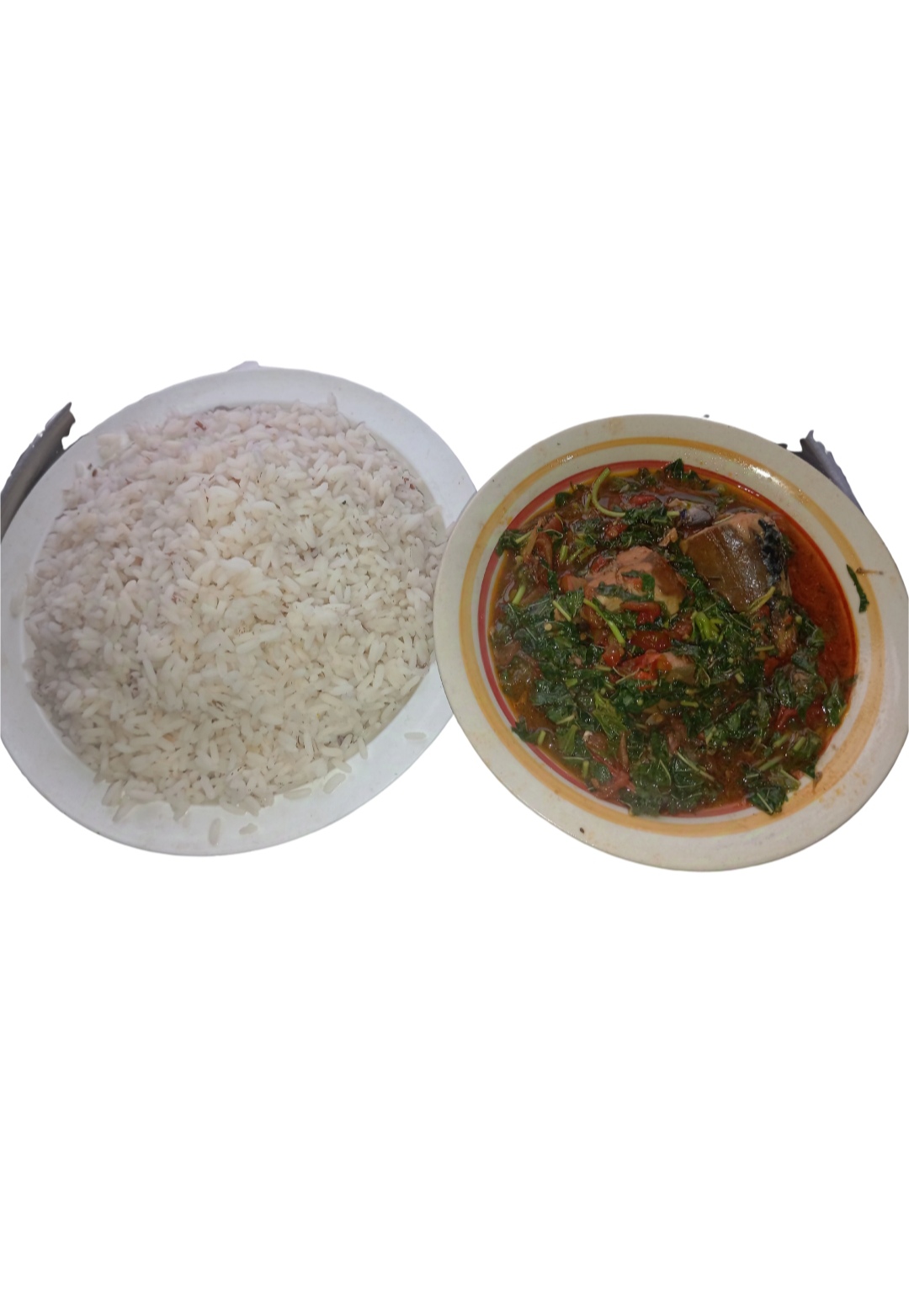 Nigerian vegetable stew without frying and rice.