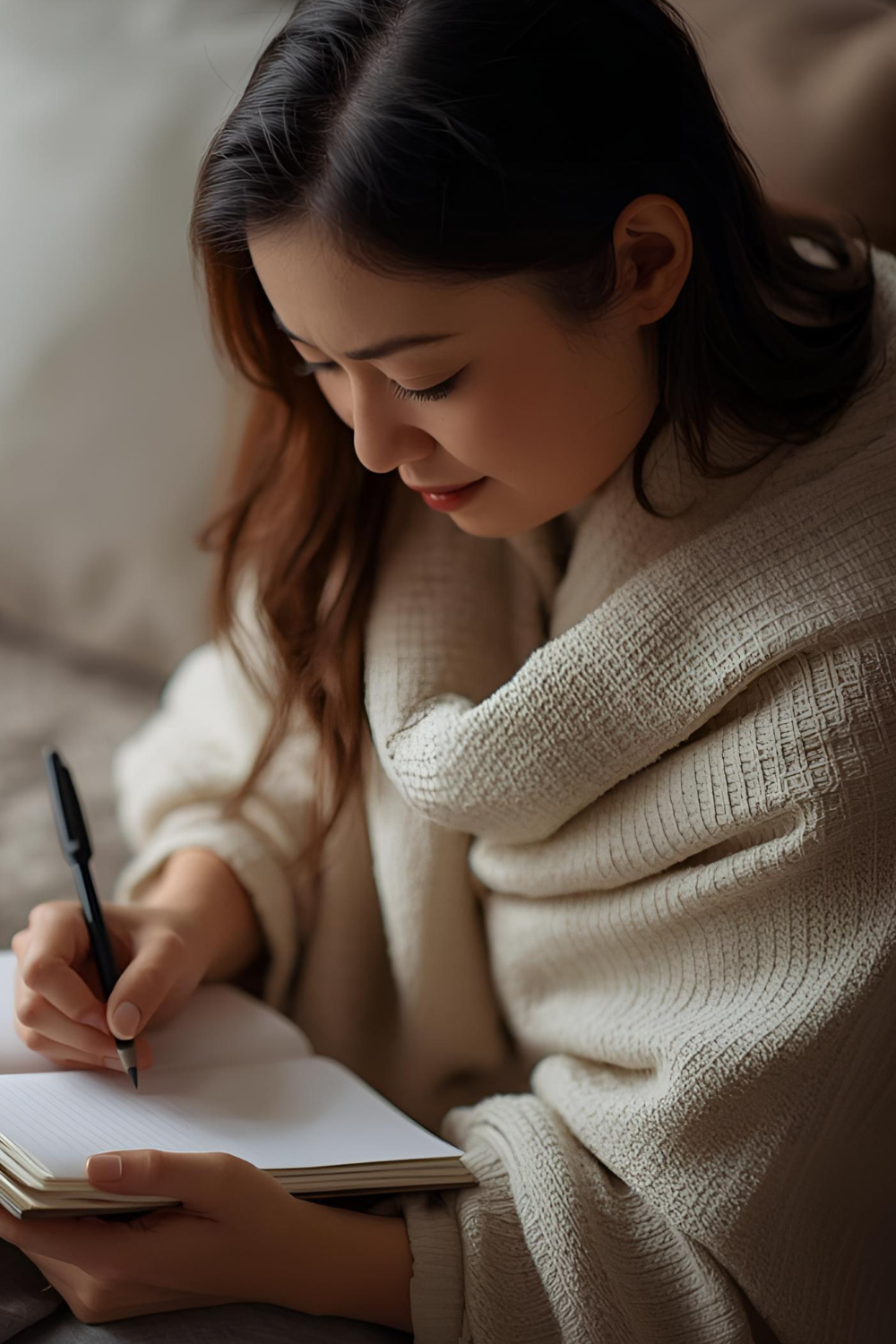 A-woman-journaling-showing-peace-of mind