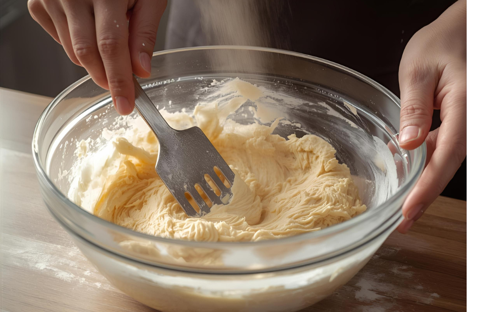 Mixing the ingredients for bread rolls