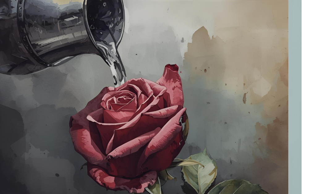 A flower being watered but stil dripping