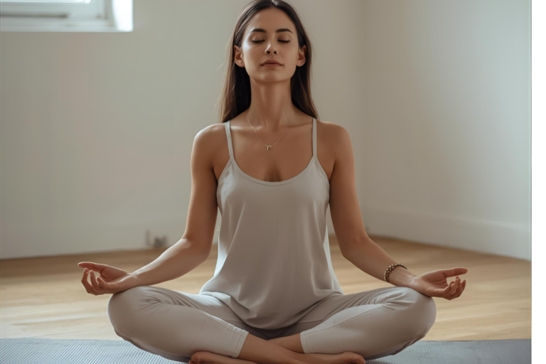 Meditation for peace of mind and calmness practiced in a quiet home setting