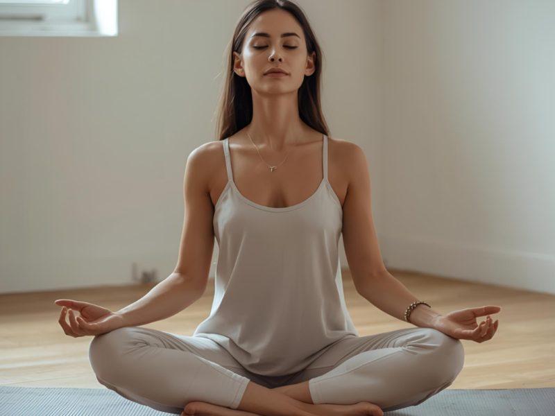 Meditation for peace of mind and calmness practiced in a quiet home setting