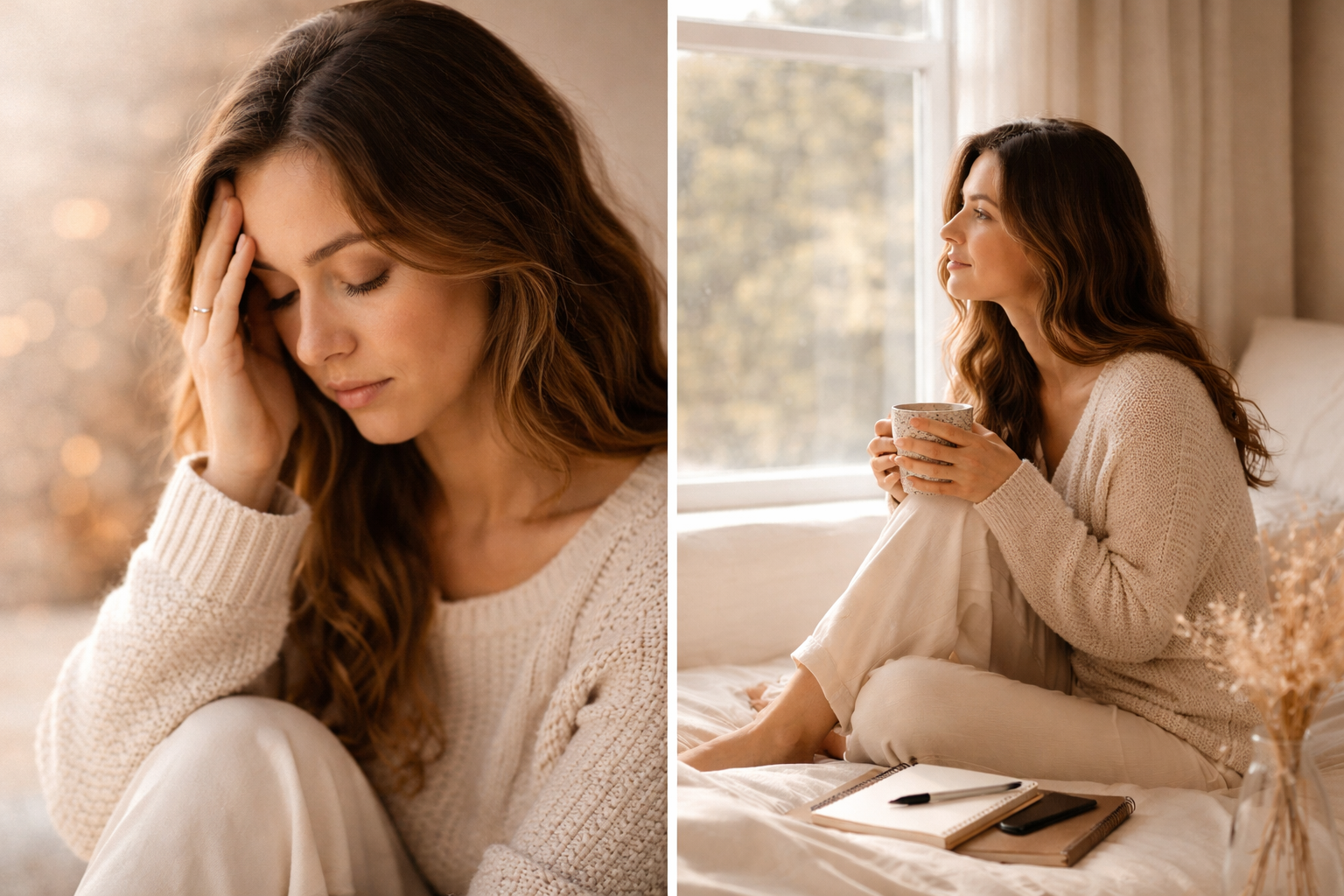 15 Habits I Had to Quit to Fix My Life ;woman sitting calmly by a window reflecting on personal growth and mindset