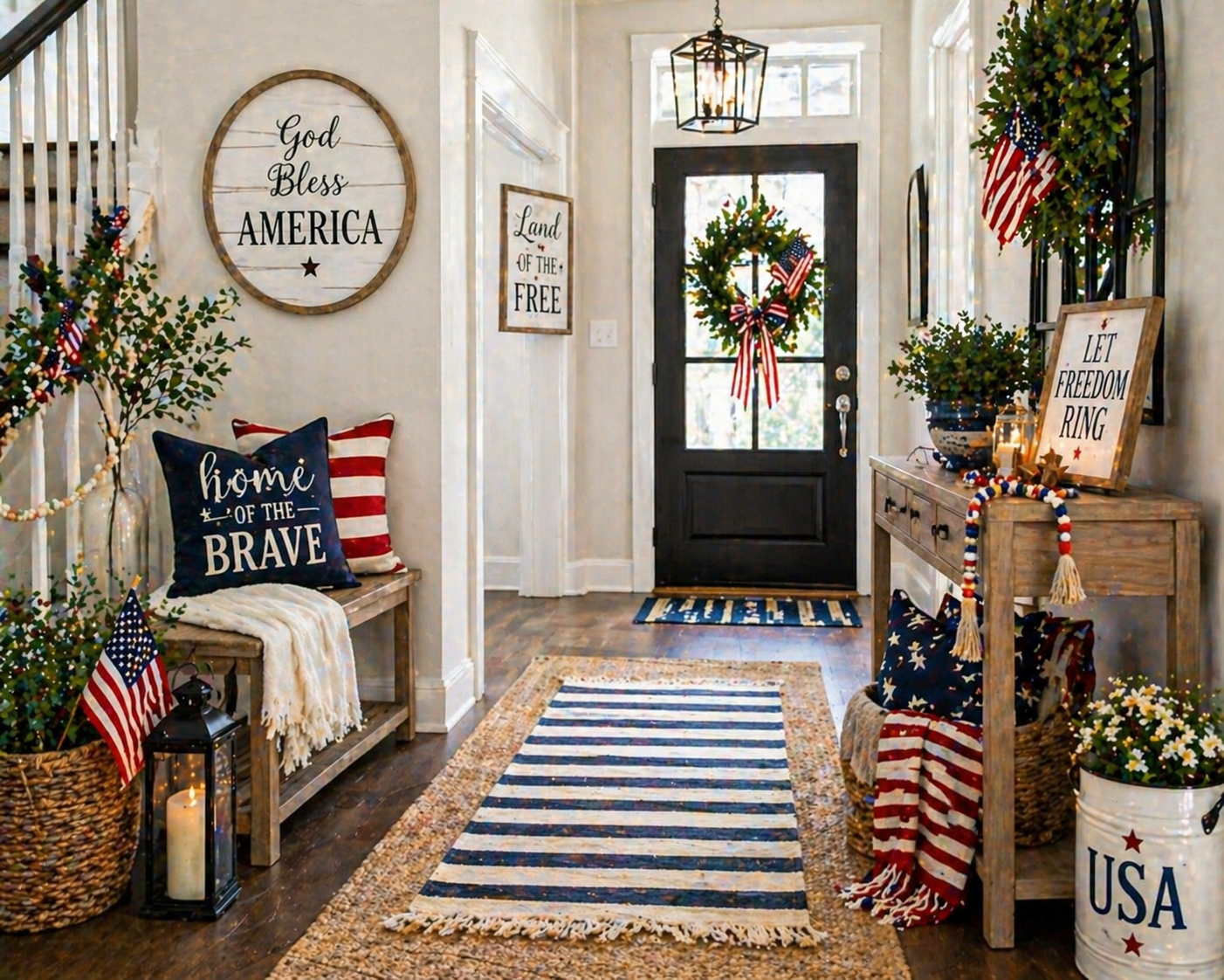  Cozy indoor patriotic decor corner with 4th of July decorations