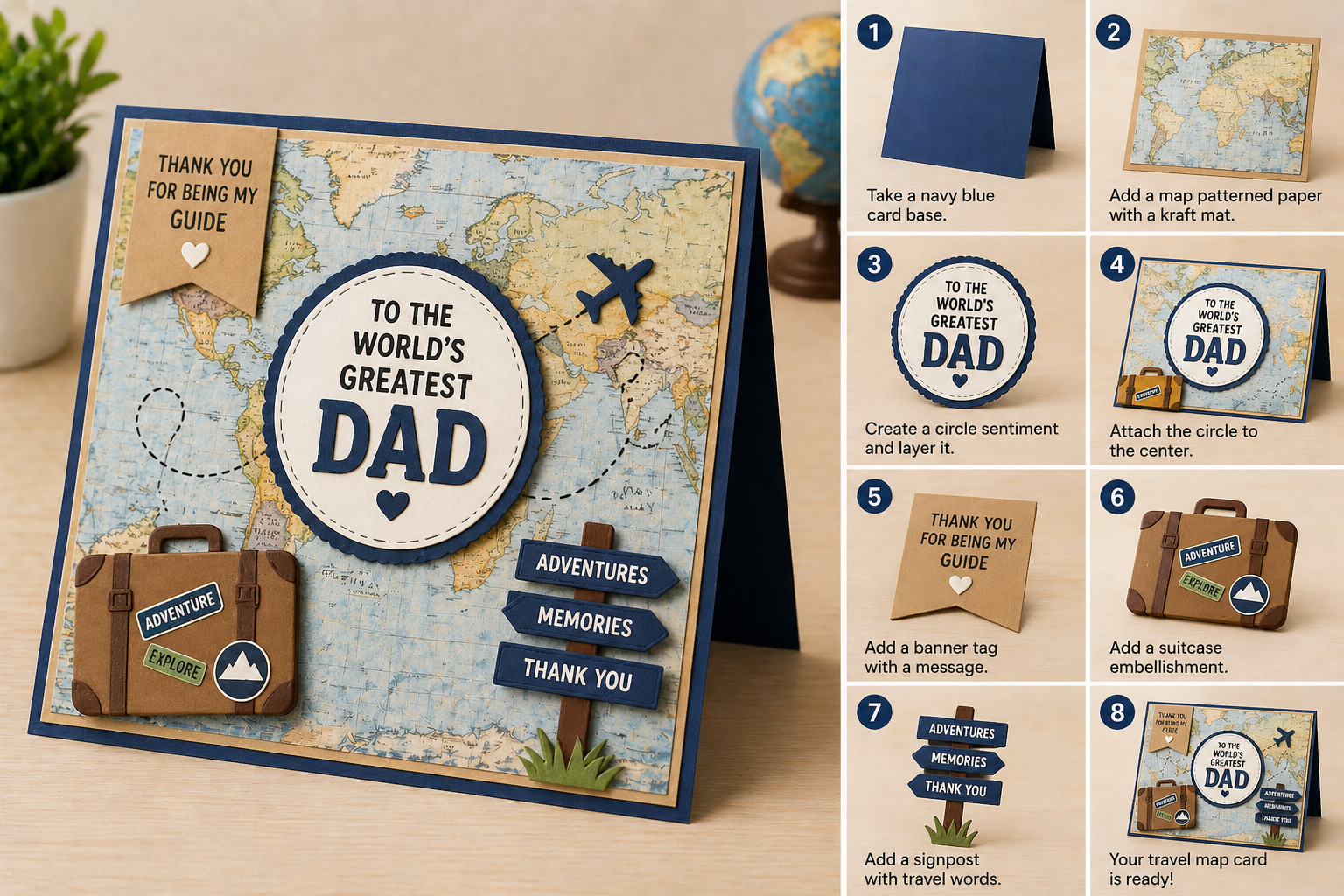 Card
 travel themed Father’s Day card with map paper design