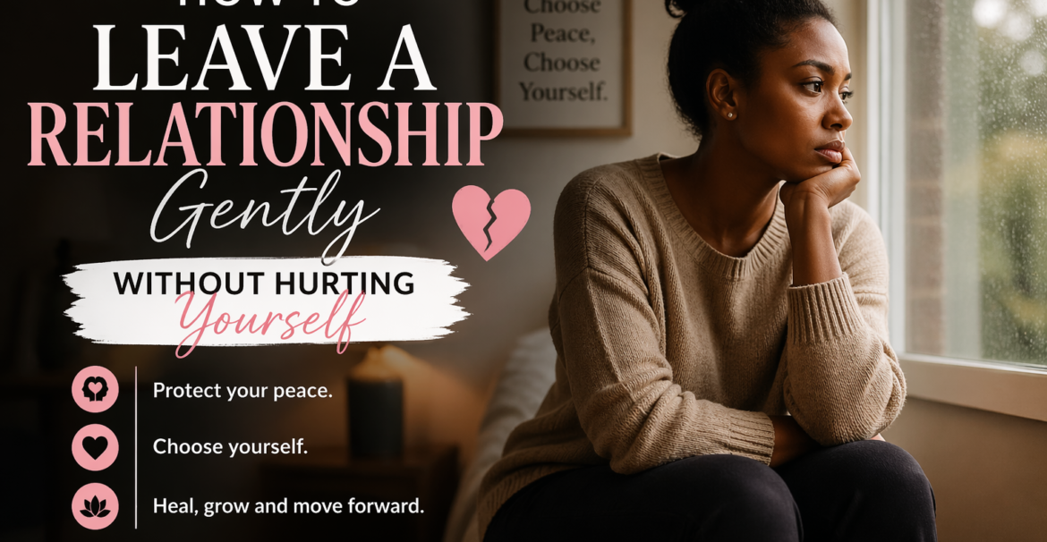 How to leave a relationship gently without hurting yourself, thoughtful woman sitting by a window in a calm, reflective mood