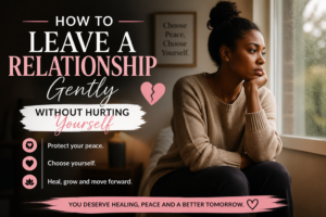 How to leave a relationship gently without hurting yourself, thoughtful woman sitting by a window in a calm, reflective mood