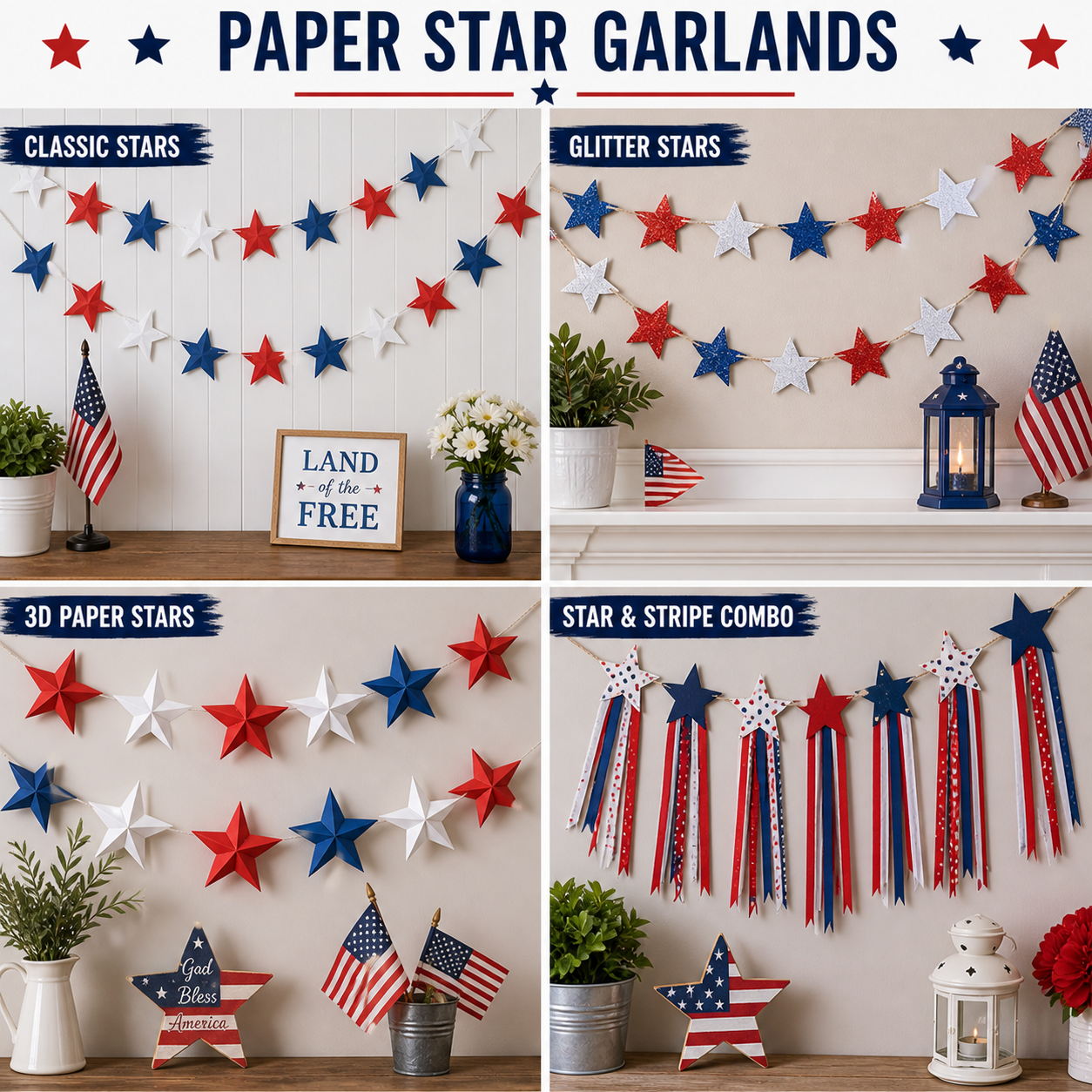 Paper star garlands for 21 DIY memorial day decor