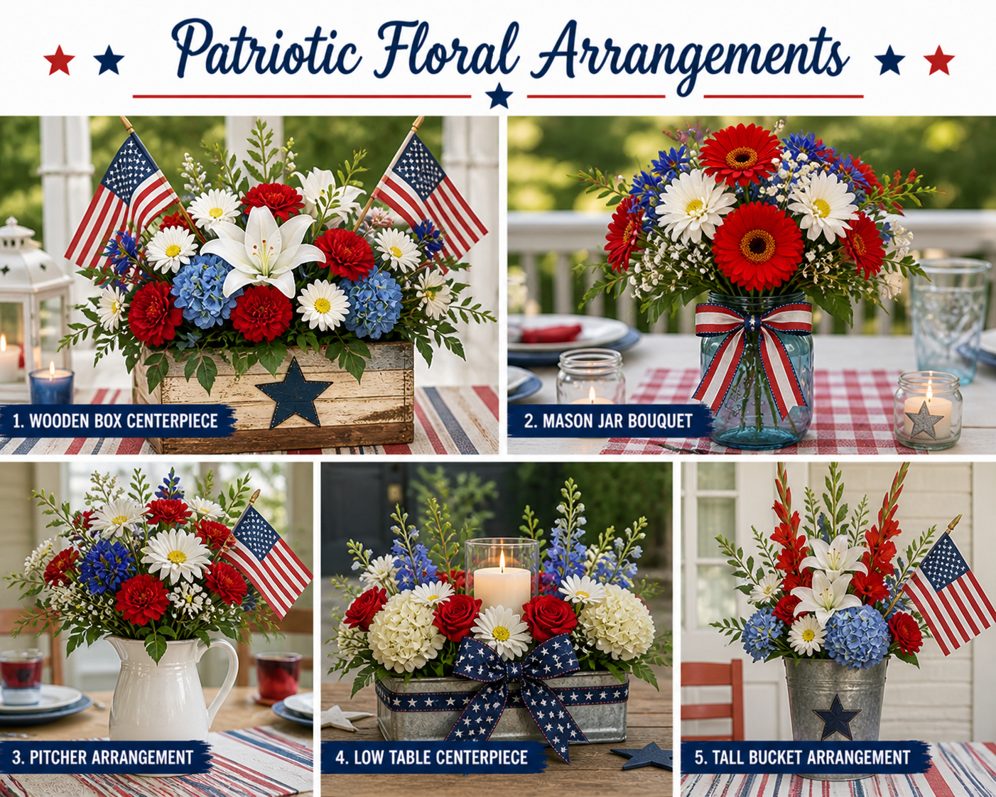 Floral arrangements in 21 DIY memorial day decor